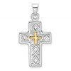 Sterling Silver Rhodium-plated and Gold-tone Reversible Cross Pendant