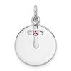 SS Rhodium-plated Circle Disk and Cross with Pink Crystal Pendant