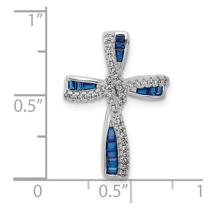 SS Flash Platinum-plated Synthetic Blue Spinel and CZ Cross Charm
