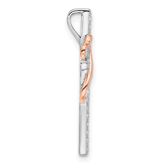 Sterling Silver Rhod-plated Rose-tone CZ Cross/Heart Infinity Chain Slide
