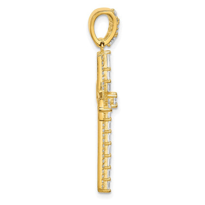 Sterling Silver Gold-tone CZ Latin Cross Pendant