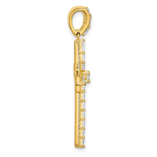 Sterling Silver Gold-tone CZ Latin Cross Pendant