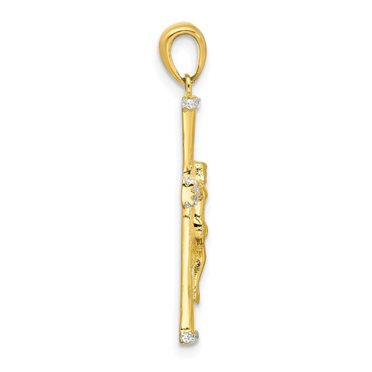 Sterling Silver Gold-tone CZ Latin Crucifix Cross Pendant