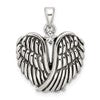 Sterling Silver Polished and Antiqued CZ Angel Wing Heart Pendant