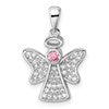 Sterling Silver Rhodium-plated Pink and Clear CZ Angel Pendant