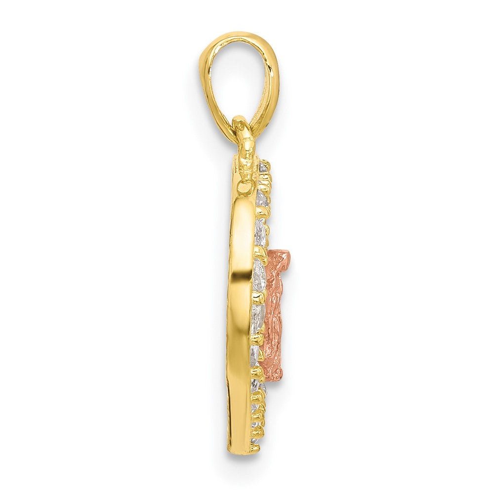 SS Gold and Rose-tone CZ Our Lady of Guadalupe Heart Pendant