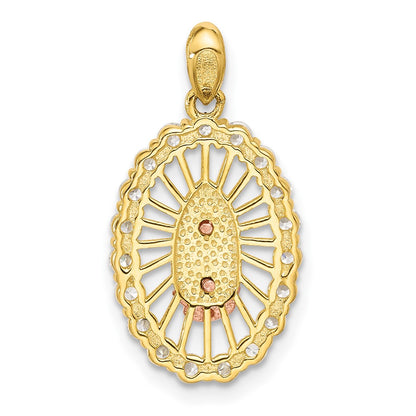 SS Gold and Rose-tone CZ Our Lady of Guadalupe Oval Pendant