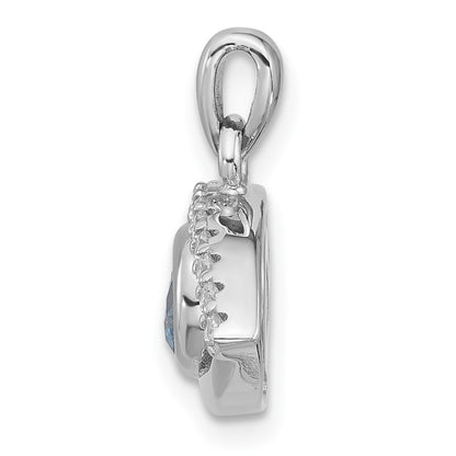 Sterling Silver Rhodium-plated Blue Zircon and CZ Evil Eye Pendant