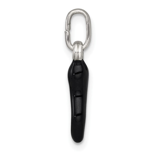 Sterling Silver Black Enamel Italian Horn Pendant