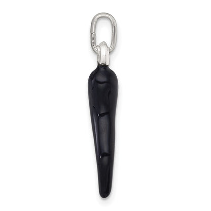 Sterling Silver Black Enamel Italian Horn Pendant