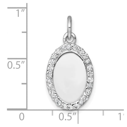 Sterling Silver Rhodium-plated Polished CZ Engraveable Oval Pendant