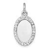 Sterling Silver Rhodium-plated Polished CZ Engraveable Oval Pendant
