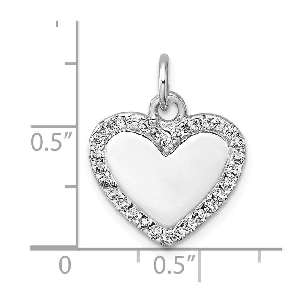 Sterling Silver Rhodium-plated Polished CZ Engraveable Heart Pendant