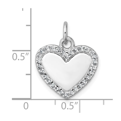 Sterling Silver Rhodium-plated Polished CZ Engraveable Heart Pendant