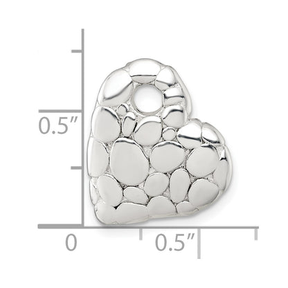 Sterling Silver Polished Pebbled Heart Chain Slide Pendant