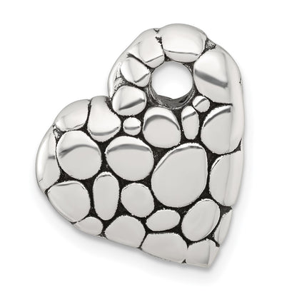 Sterling Silver Polished and Antiqued Pebbled Heart Chain Slide Pendant