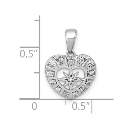Sterling Silver Rhodium-plated Polished CZ Star in Heart Pendant