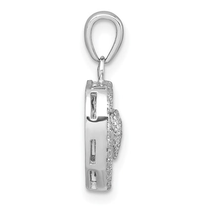 Sterling Silver Rhodium-plated White CZ Heart Pendant