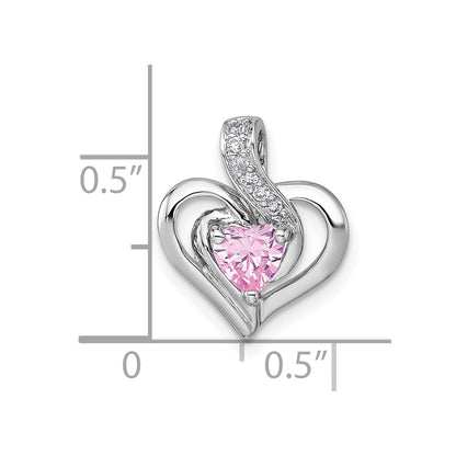 Sterling Silver Rhodium-plated Polished Pink and White Heart CZ in Open Heart Chain Slide Pendant