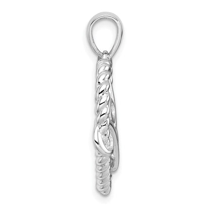 Sterling Silver Rhodium-plated with 14k Accent Polished CZ MOM Rope Heart Pendant