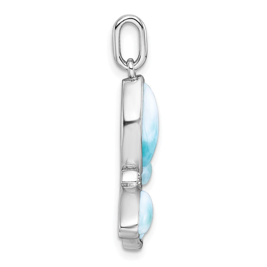 Sterling Silver Rhodium-plated Polished Larimar and CZ Butterfly Pendant