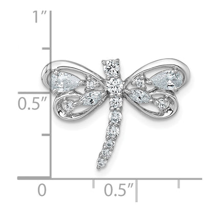 Sterling Silver Rhodium-plated Polished CZ Dragonfly Chain Slide Pendant
