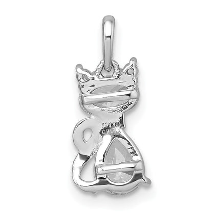 Sterling Silver Rhodium-plated White CZ Cat Pendant
