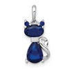 Sterling Silver Rhodium-plated Blue Lab Created Sapphire Cat Pendant