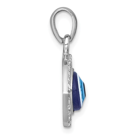 Sterling Silver Rhodium-plated Polished CZ and Glass Stone Evil Eye Pendant