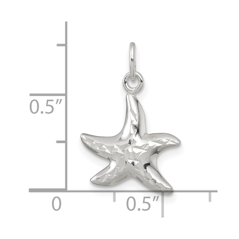 Sterling Silver Polished and Diamond-cut 3-D Starfish Charm