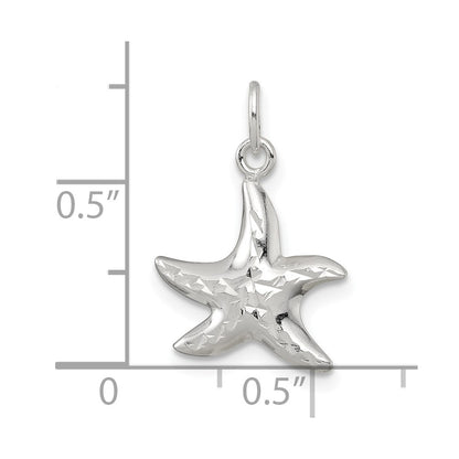 Sterling Silver Polished and Diamond-cut 3-D Starfish Charm