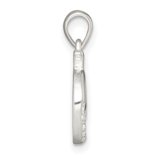 Sterling Silver Polished Pink and White CZ Cut-out Whale Pendant