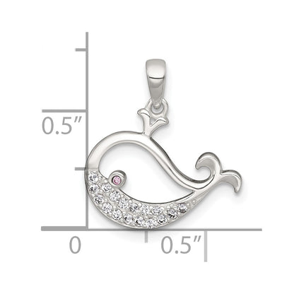 Sterling Silver Polished Pink and White CZ Cut-out Whale Pendant