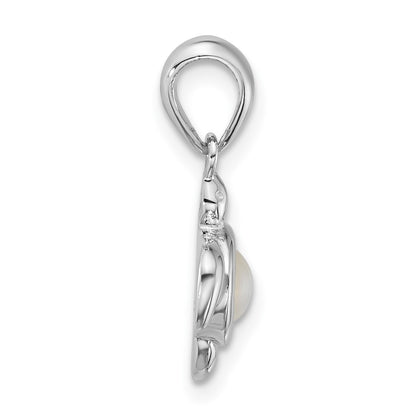 Sterling Silver Rhodium-plated Polished Mother of Pearl Turtle Pendant