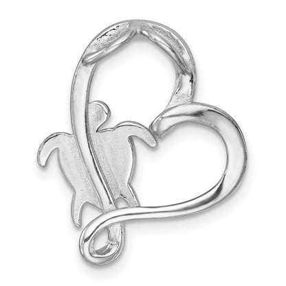 Sterling Silver Rhodium-plated Polished Blue Lab Created Opal Turtle Open Heart Chain Slide Pendant