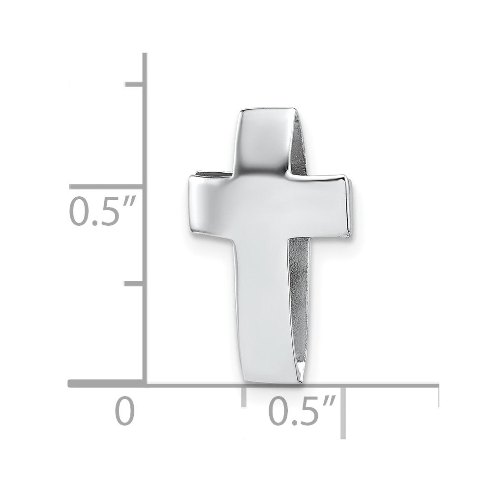 Sterling Silver Rhodium-plated Polished 3D Latin Cross Chain Slide Pendant