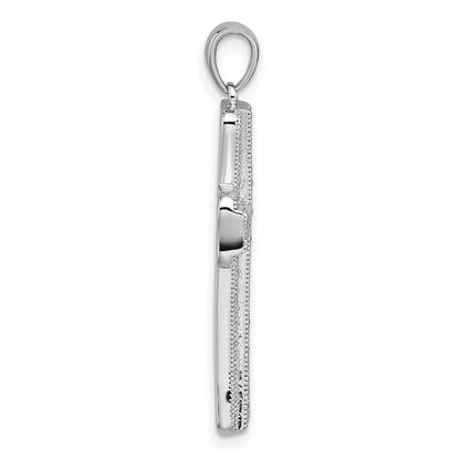 Sterling Silver Rhodium-plated Polished CZ Cross Pendant