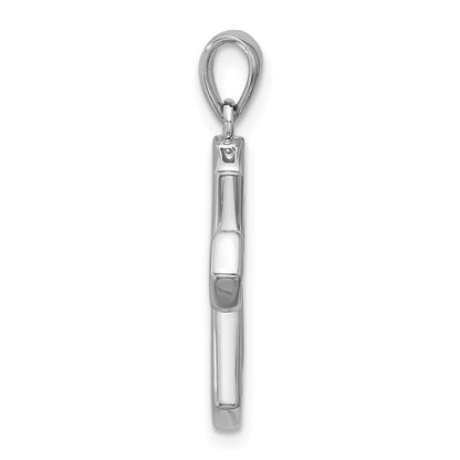 Sterling Silver Rhodium-plated Polished Black Enameled Cross Pendant