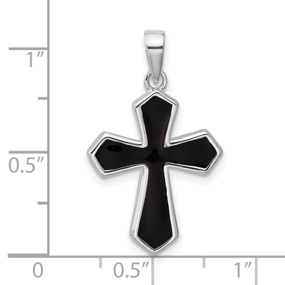 Sterling Silver Rhodium-plated Polished Black Enameled Cross Pendant