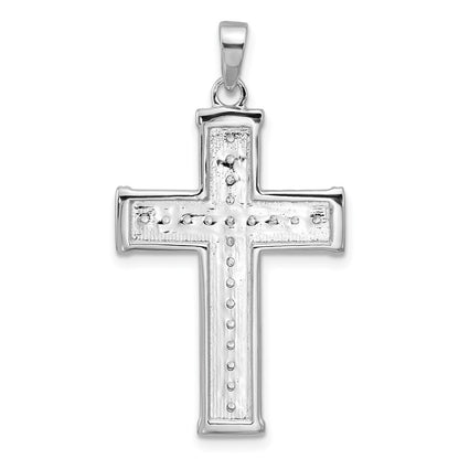 Sterling Silver Rhodium-plated CZ Polished and Textured Cross Pendant