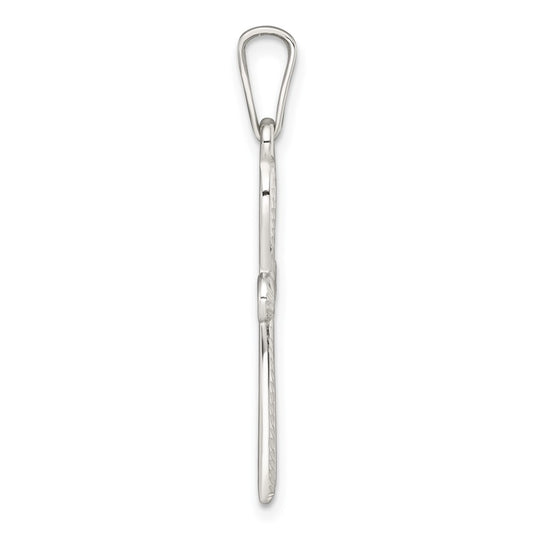 Sterling Silver Polished and Diamond-cut Cross Pendant