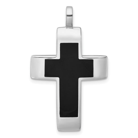 Sterling Silver Rhodium-plated Polished Black Resin Latin Cross Pendant