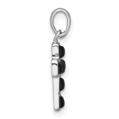 Sterling Silver Rhodium-plated Polished Onyx Latin Cross Pendant