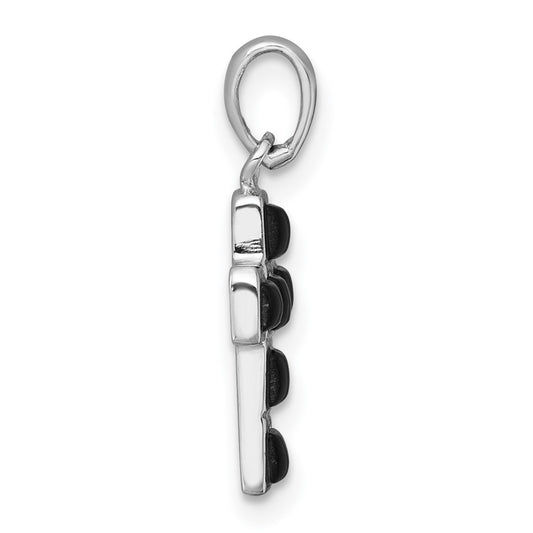 Sterling Silver Rhodium-plated Polished Onyx Latin Cross Pendant