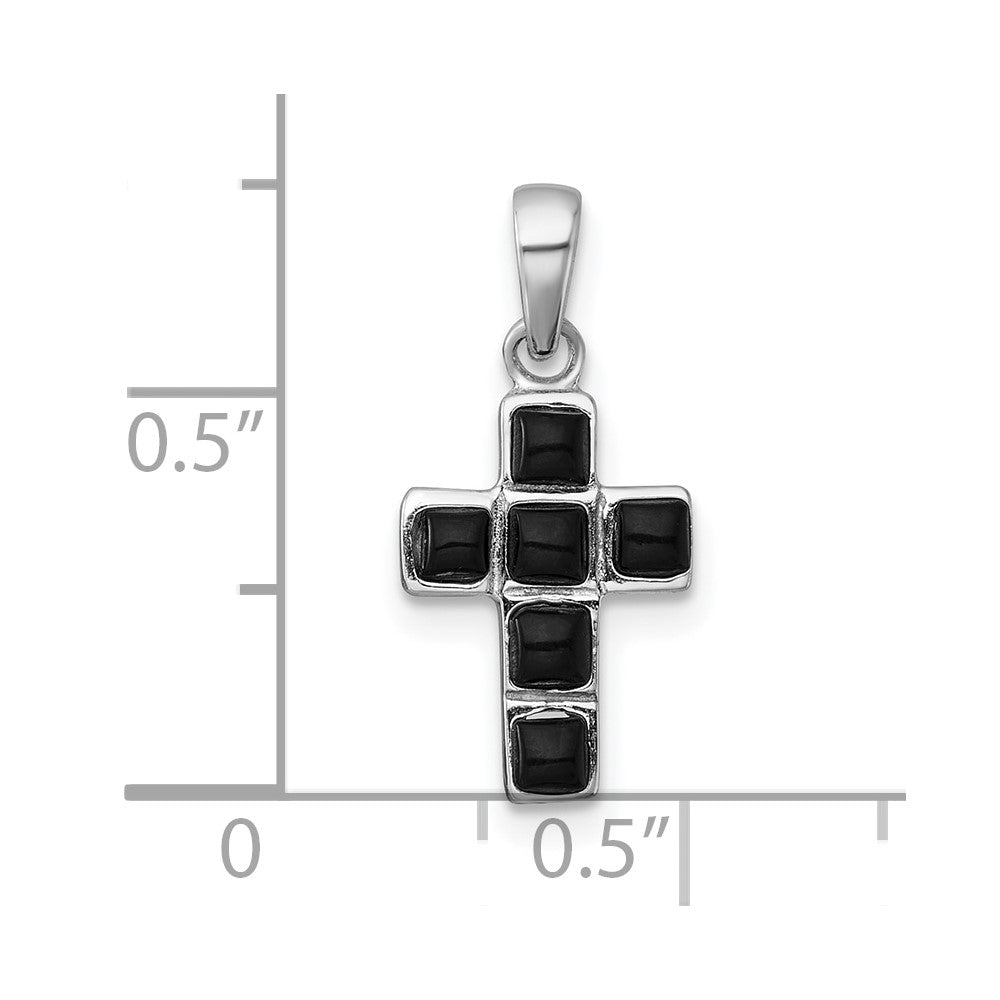 Sterling Silver Rhodium-plated Polished Onyx Latin Cross Pendant