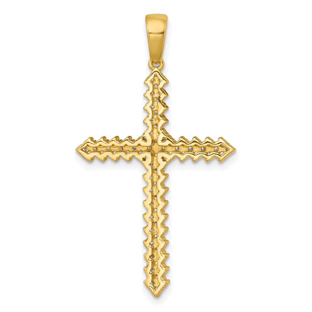 Sterling Silver Gold-Tone Polished Pave CZ Latin Cross Pendant