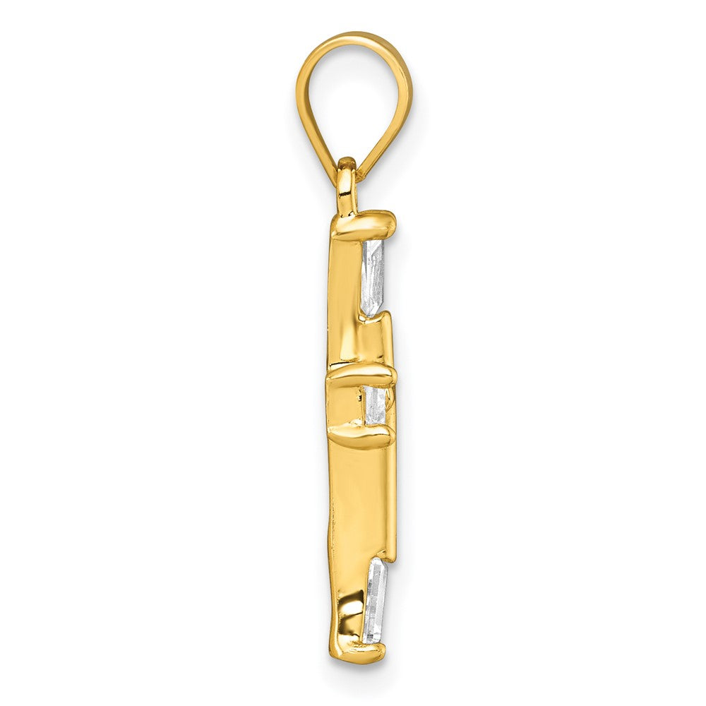 Sterling Silver Gold-tone Polished Tapered Baguette CZ Cross Pendant