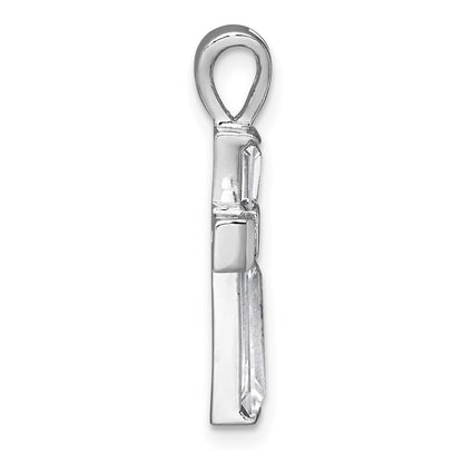 Sterling Silver Rhodium-plated Polished Baguette CZ Cross Pendant