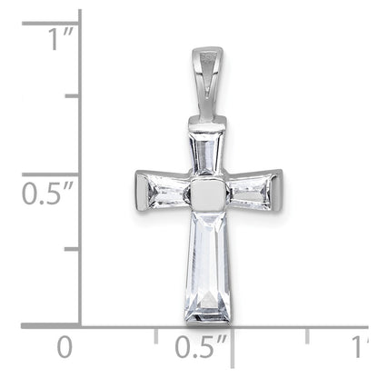 Sterling Silver Rhodium-plated Polished Baguette CZ Cross Pendant