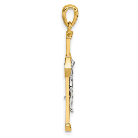 Sterling Silver Gold-tone and Rhodium-plated Polished Crucifix Cross Pendant